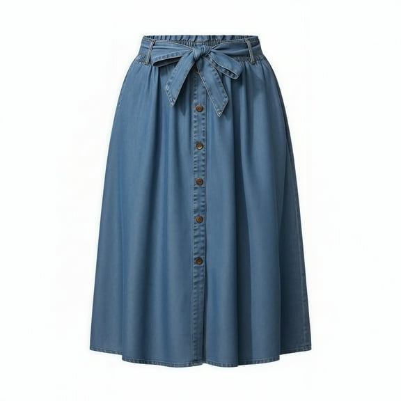 WBLTRVE Women's Large Size Multi-Buckle High-waisted Denim Skirt