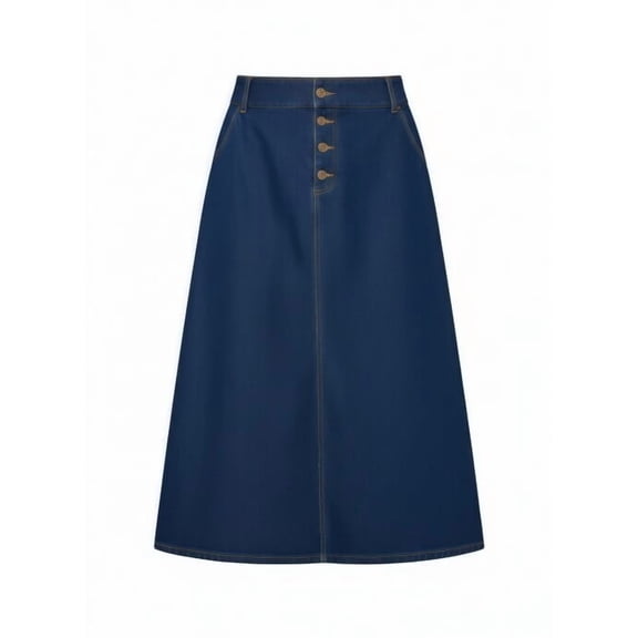 WBLTRVE Women’s Plus Size High-Waisted Denim Skirt, Classic Blue A-Line Midi