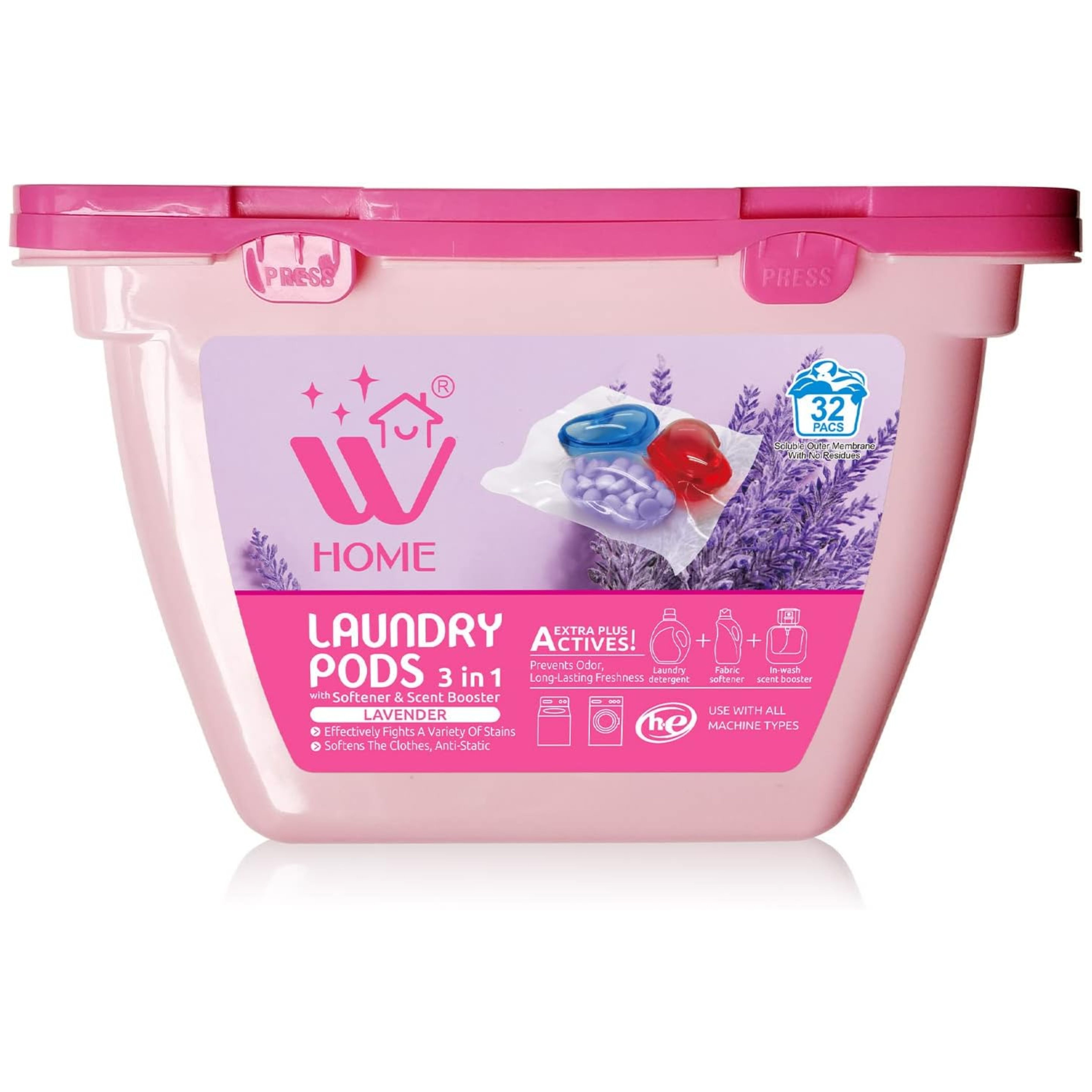 WBM 3in1 Lavender Laundry Pods with Softener & Scent Booster, 32