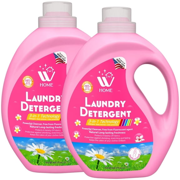 WBM 3-in-1 Liquid Laundry Detergent with Baby Blossom Scent, 68.3 fl oz Per Pack, Pack of 2