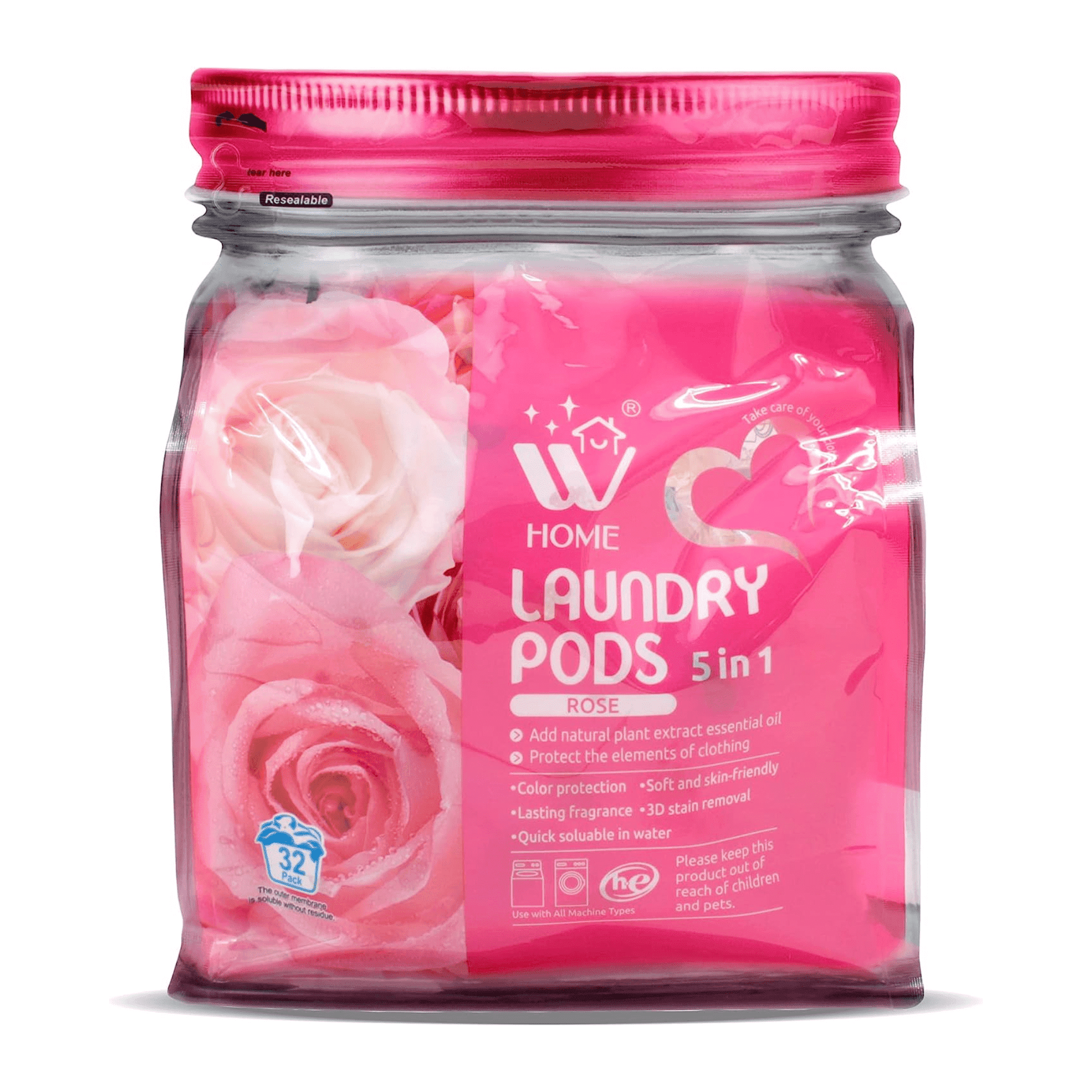 【WOOHWA】ROSE WASHING MIDIUEM PT WBM 5-in-1 Laundry Pods, Rose Scented Clothes Washing
