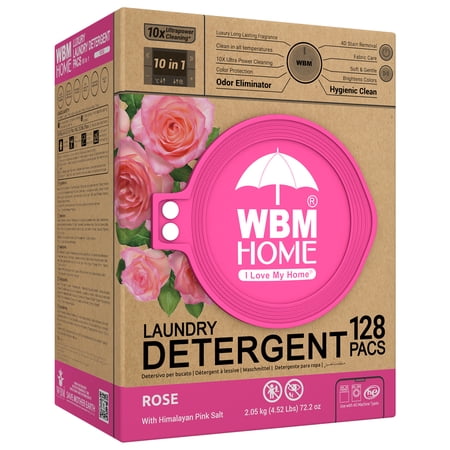 WBM Laundry Detergent Pods, Liquid, Rose Scent, 5-in-1 Cleaning Power, 128 Count