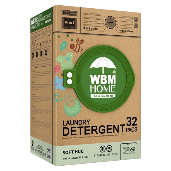 WBM Baby Care Laundry Detergent Pods, 32 Count | Baby Laundry Pods Specially Designed For Baby Clothes | Soft Hug Fragrance With 10x Ultra Power Cleaning