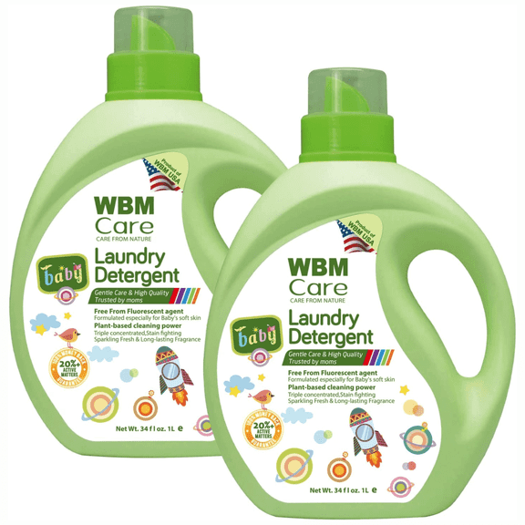 WBM Baby Liquid Laundry Detergent, Total 100 Loads, Unscented 3x Concentrated Detergent,34 fl oz/Each, 2 PK