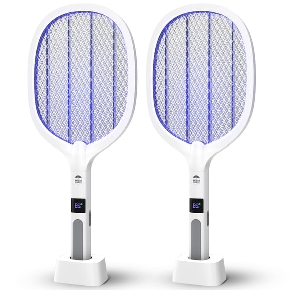 WBM Electric Bug Zapper, Indoor and Outdoor Fly Swatter with 3-Layer Safety, White - Pack of 2
