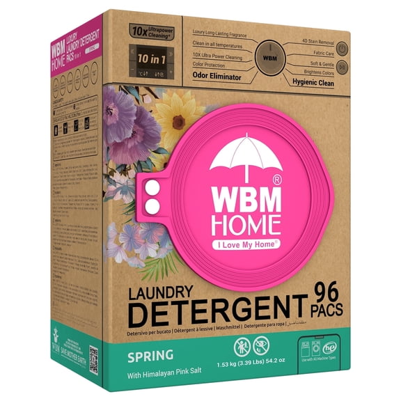 WBM Home Laundry Detergent Pods, Spring Scent, 96 Count – HE Concentrated Deep Cleaning Formula