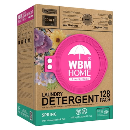 WBM Laundry Detergent Pods, Spring Fragrance, 128 Count, HE Concentrated, 10x Ultra Power