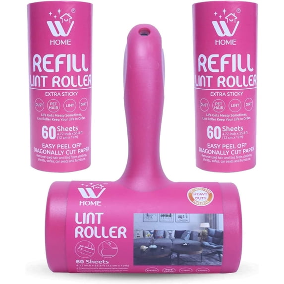 WBM Home Lint Roller with 2 Refill Lint Remover, Hair & Dust Removal for Couch, Furniture, Cloths-60 Sheets/Each, 180 Sheets Total