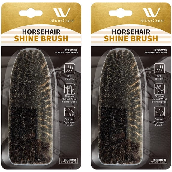 WBM Horse Hair Shoe Brush, Ergonomic Wooden Design Soft Bristles Shoe Brush - 2 Pack