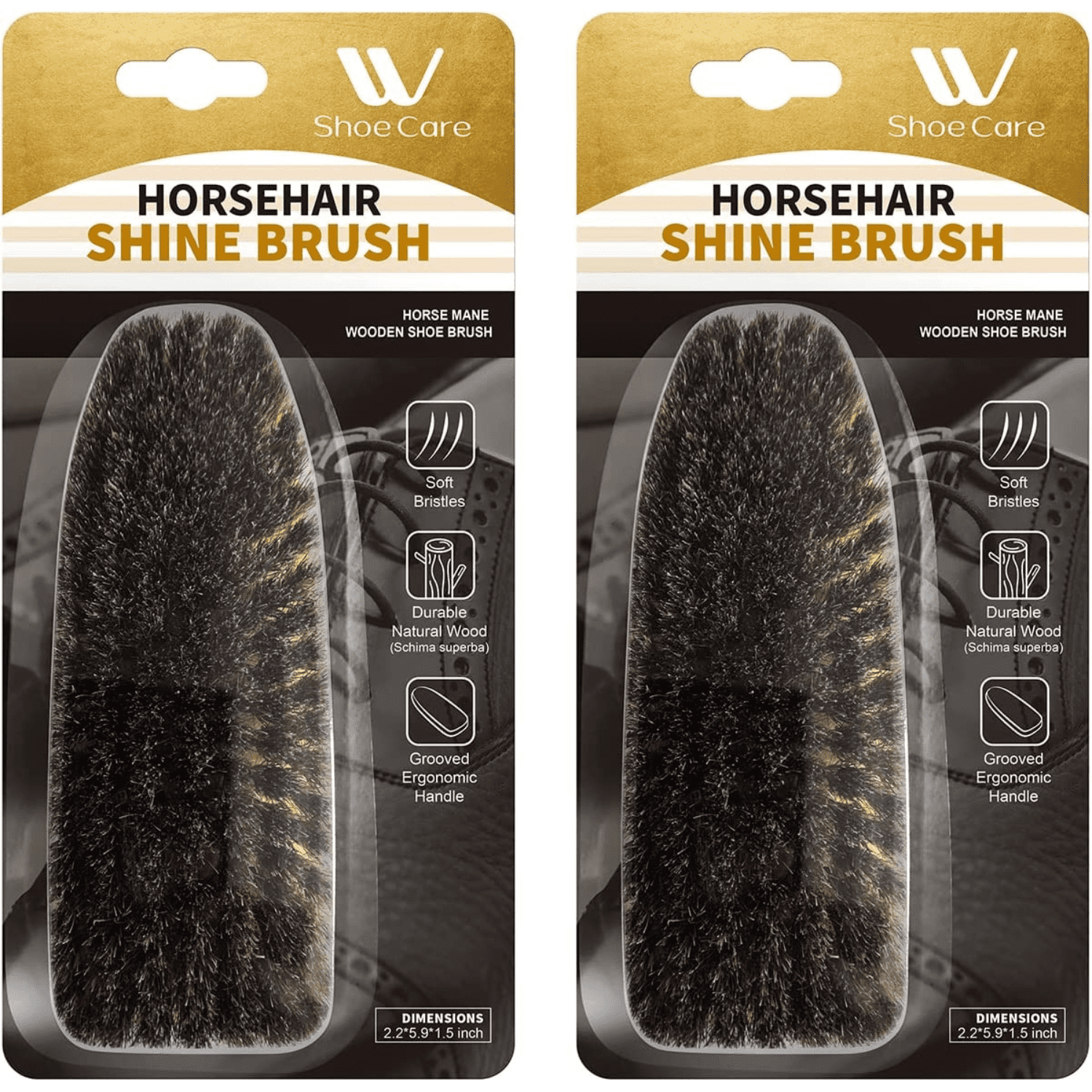 WBM Horsehair Boot Brush, Premium Soft Bristle Shoe Shine Brush Pack