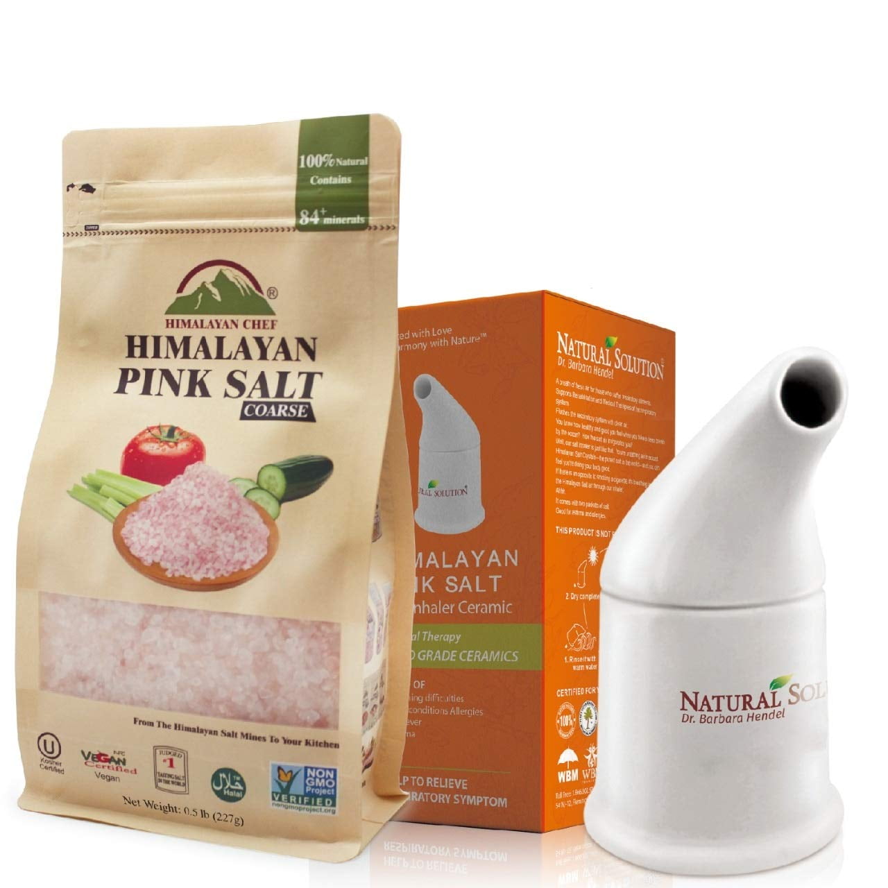 WBM LLC Natural Himalayan Pink MDA05&nbsp;Salt With Ceramic Salt Inhaler, 1.7 Lb