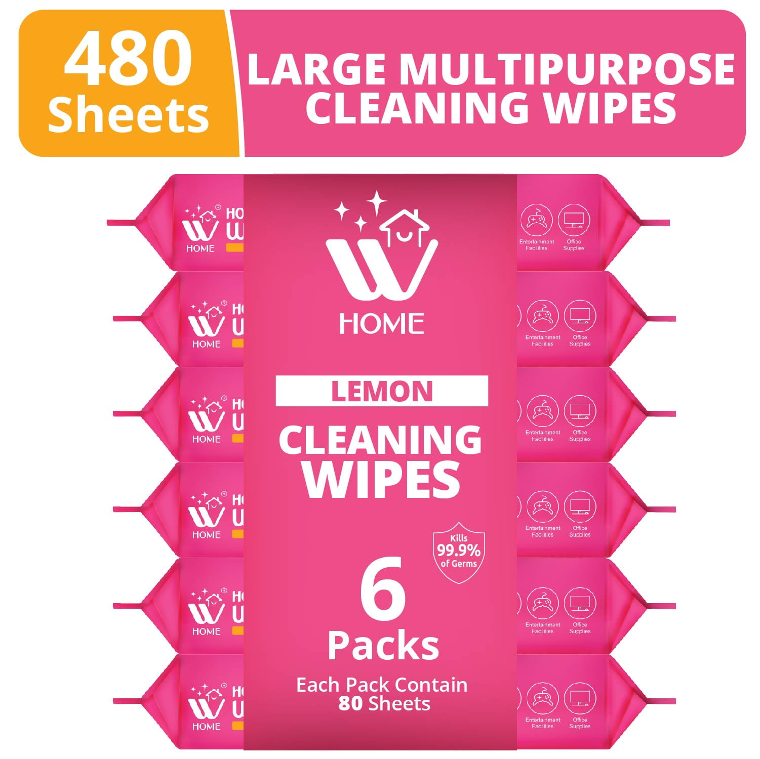 WBM MultiPurpose Cleaning Wipes, Lemon Scented, 80 Sheets, Total 480 Sheets (Pack of 6