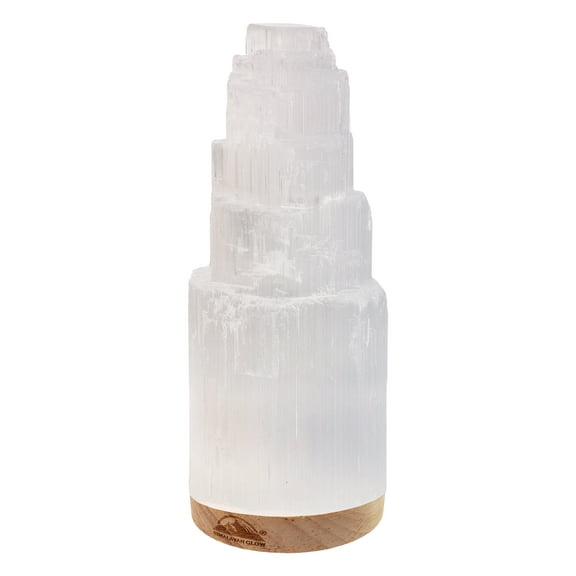 WBM Selenite Crystal Lamp, Wooden Base, Healing & Calming Properties, White Tall Crystal for your Room