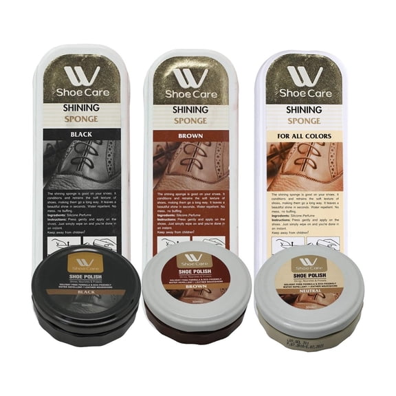WBM Shoe Care New Leather Shoe Polish & Shining Sponge - Black, Brown and Neutral