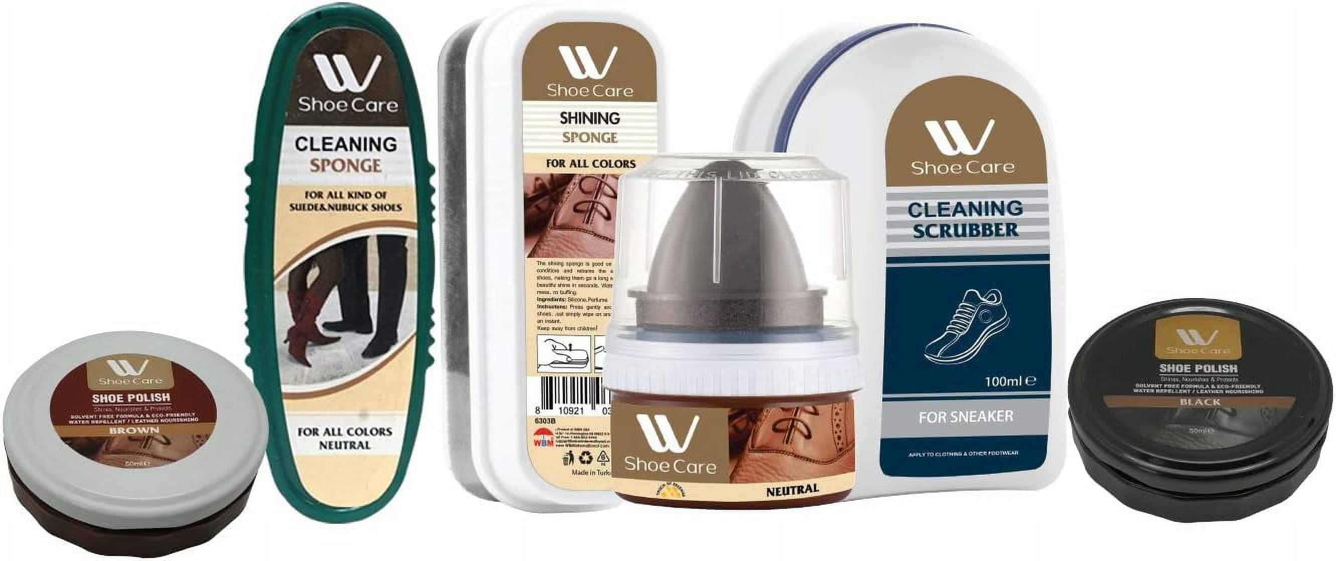 Shoe Kit | Cleaning Scrubber & Sponge, Shoe Polish and Shoe Shine Sponge, for all colors