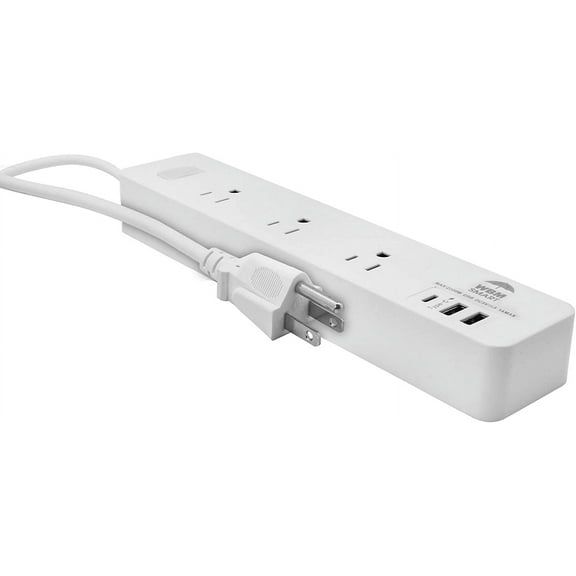 WBM Smart Extension Cord Socket, 3 AC Multi Outlet Plug with 2 USB Ports, 1 C-Type, 5.9 ft Cord