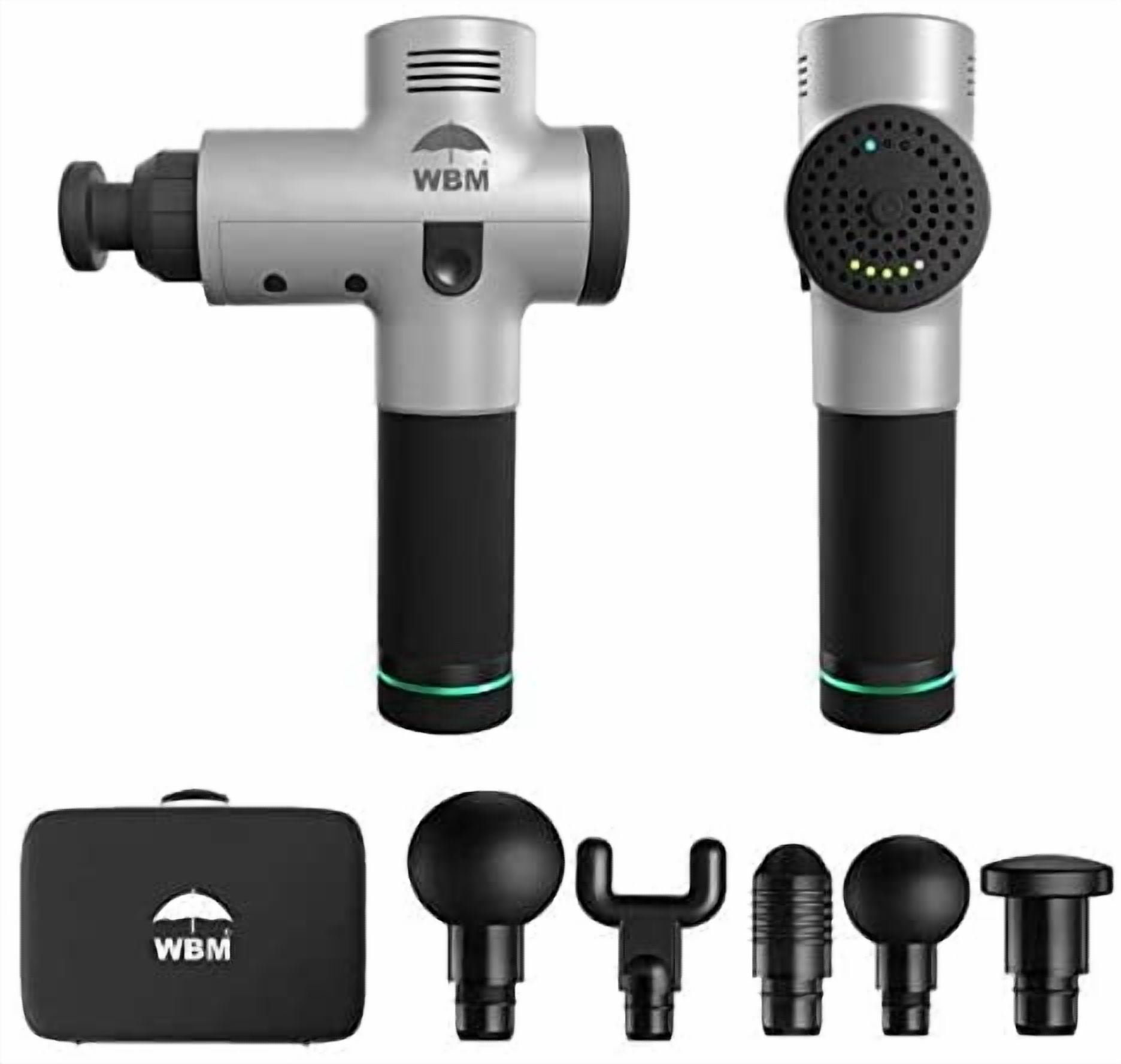 WBM Smart Gun Muscle Deep Tissue Percussion Portable Handheld Electric Body Massager Sports Drill, 1 Count (Pack of 1), (Silver)