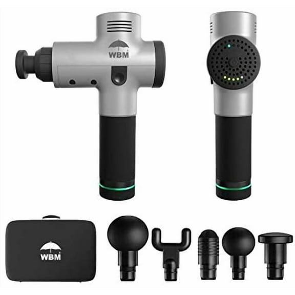 WBM Smart Gun Muscle Deep Tissue Percussion Portable Handheld Electric Body Massager Sports Drill, 1 Count (Pack of 1), (Silver)