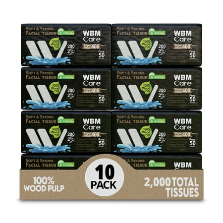 WBM Ultra Soft 2-Ply Facial Tissues Rose Fragrance 200 Tissues Pack of 10
