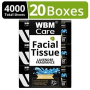 WBM Ultra Soft 2-Ply Facial Tissues, 20 Lavender Mega Tissue Pack, 200 Sheets per Pack, 4000 Total Tissue