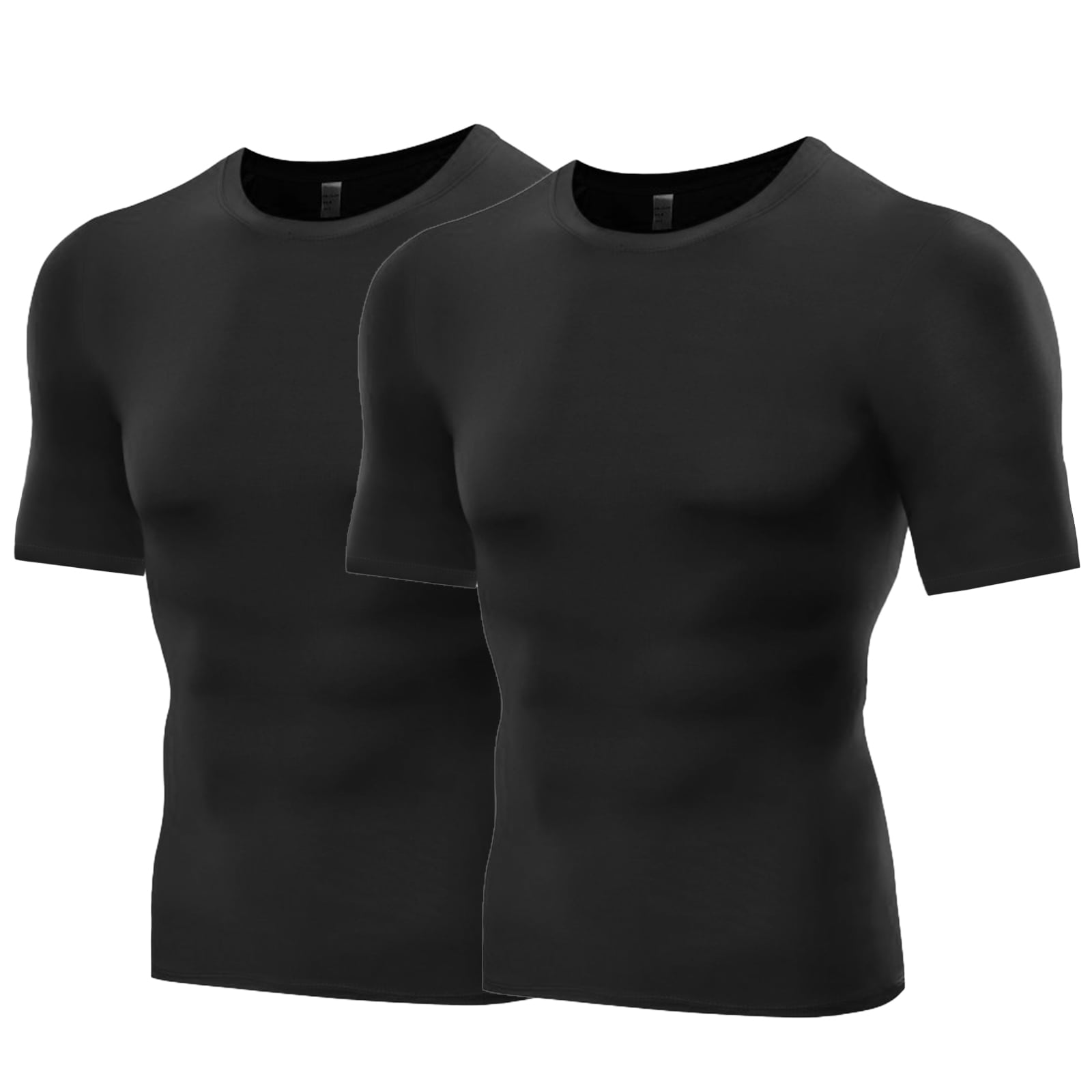 WBQ 2 Pack Men's Athletic Short Sleeve Compression Shirts Workout