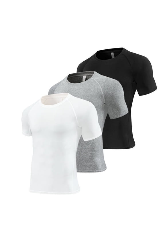 3 Pack Men's Compression Shirts Short Sleeve Running Quick Dry Basketball Workout Gym T-Shirt Running Tops Cool Dry Sports Base Layer Athletic Undershirts S-3XL