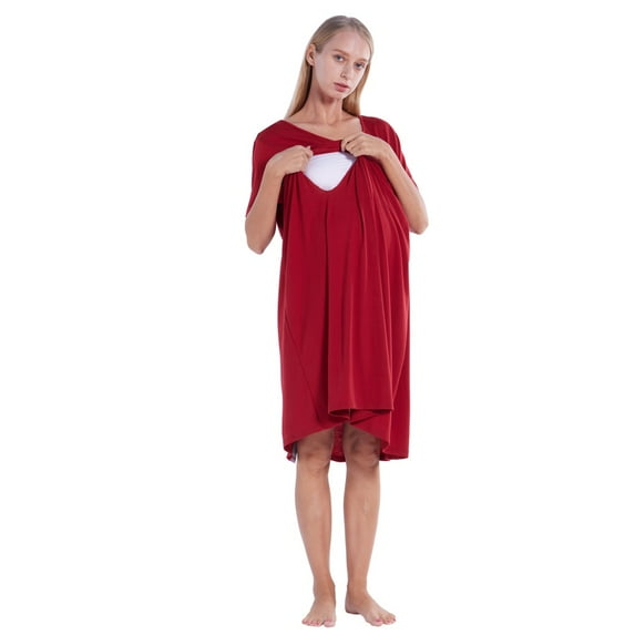 WBQ 3 in 1 Delivery/Labor/Nursing Nightgown Women's Maternity Back Button Down Hospital Gown Sleepwear Side Opening Breastfeeding Sleep Dress S-3XL
