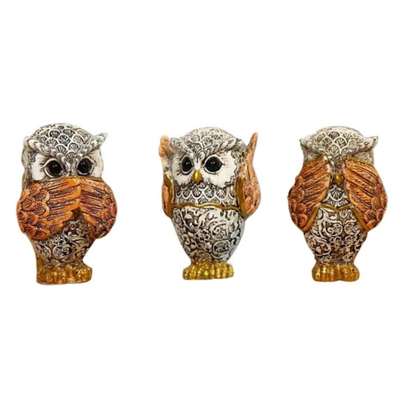 WBQ 3Pcs Small Resin Owl Figurine, Wise Owl Statue for Living Room Bedroom Decoration, Cute Little Owls Statue Gift for Women Bird Lover, See No Evil Hear No Evil Speak No Evil