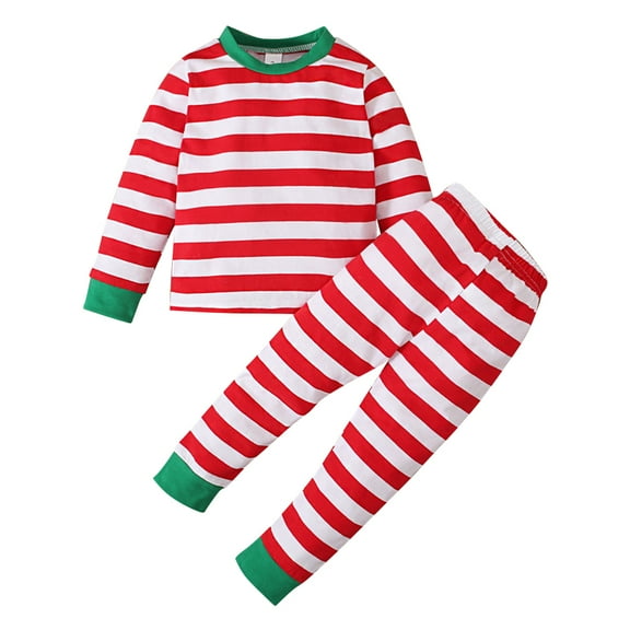 WBQ Autumn Winter, Christmas, Boys, Girls, Children'S Home Clothes, Long Sleeved and Long Pants,Striped Two Piece Set,6 Months-5 Years Old