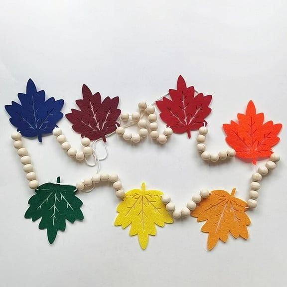 WBQ Autumn Wooden Beads Leaf Garland/Pumpkin, 3.9FT Fall Wood Bead Garland with Felt Pumpkin/ Maple Leaves Fall Decorations for Home Wall Shelf Tray Fireplace Autumn Hanging Fall Decor