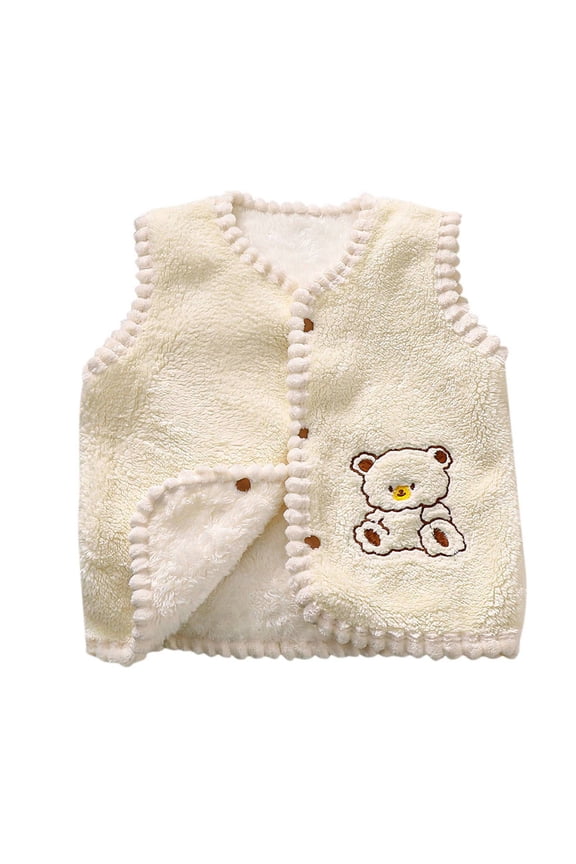 Baby Plush Vest Sleeveless Warm Jacket Vest Button Up Fleece Waistcoat Outerwear Embroidered Bear Cute Toddler Kids Fall Winter Vest 1-7 Years