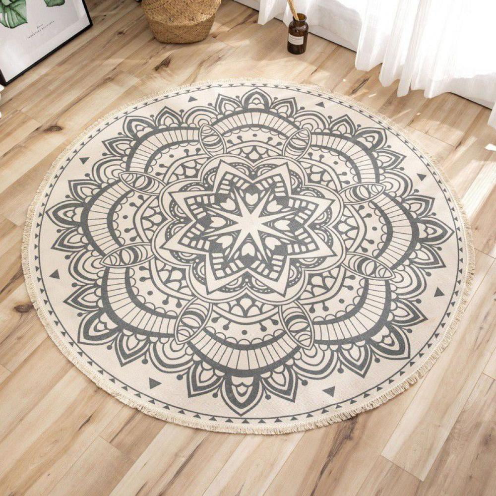 WBQ Bohemian Mandala Handwoven Cotton Round Area Rug, 90cm, Machine ...