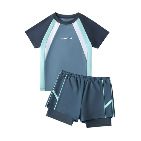 WBQ Boys Rash Guard Set Short Sleeve Sunsuit Swimwear Set 3-14 Yeras Little Big Boys 2 Piece Sun Protection Swimsuit Swim Trunks with Liner