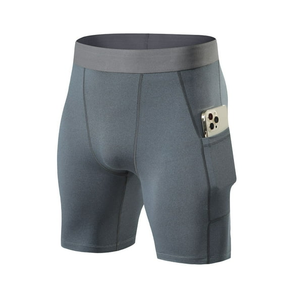 WBQ Compression Shorts Men with Pocket, Spandex Running Shorts Sport Athletic Workout Performance Underwear