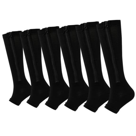 WBQ Compression Socks Thigh with Zipper Exposed Toe Thigh High Compression Stockings, Women Men Swelling Breathable Sports