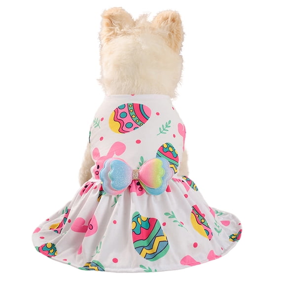WBQ Easter Dog Dress, Small Dog Girls Holiday Easter Bunny Eggs Pattern Dresses with Bow,Cat Clothing Puppy Dresses Doggy Costume S-XL