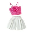 thumbnail image 1 of WBQ Girl's 2 Piece Outfits 3d Flower Rib Knitted Sleeveless Camisole Top and Shorts Set, 1 of 5