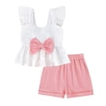 thumbnail image 1 of WBQ Girls 2 Piece Outfits Summer Clothes Ruffle Short Sleeve Shirts Top and High Waist Paper Bag Shorts Set, 1 of 9