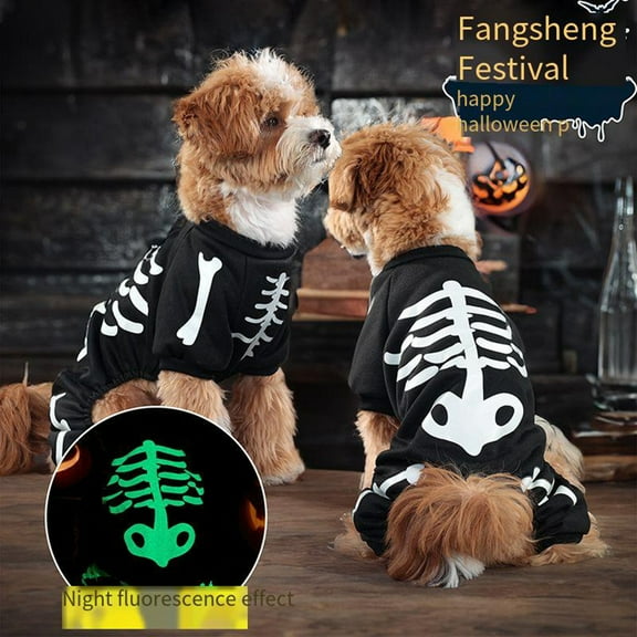 WBQ Halloween Dog Costumes Glow-in-the-Dark Skeleton Cute Luminous Cosplay Suits for Small and Medium Dogs and Cats