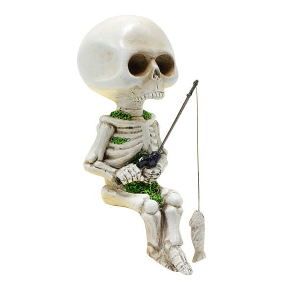 WBQ Halloween Fishing Skull Resin Sitting Ghost Head Scary Atmosphere Ghost Festival Home Indoor And Outdoor Decoration 4.33x2.56x1.57 inches