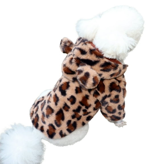 WBQ Leopard Dog Hoodie Coat Pet Winter Thicken Jacket Doggy Thermal Coat Puppy Outfits Clothes Cat Sweatshirt Apparel, Pink S