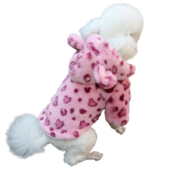WBQ Leopard Dog Hoodie Coat Pet Winter Thicken Jacket Doggy Thermal Coat Puppy Outfits Clothes Cat Sweatshirt Apparel, Pink S