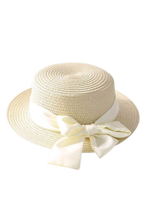 WBQ Little Girl Kids Breathable Summer Straw Hat Foldable UV Protection Bowknot Wide Brim Floppy Beach Sun Visor Hats
