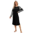 thumbnail image 1 of WBQ Long Nightgown, Womens Crew Neck Loungewear Raglan Long Sleeve Sleepwear Loose Sleep Dress Black S-2XL, 1 of 13