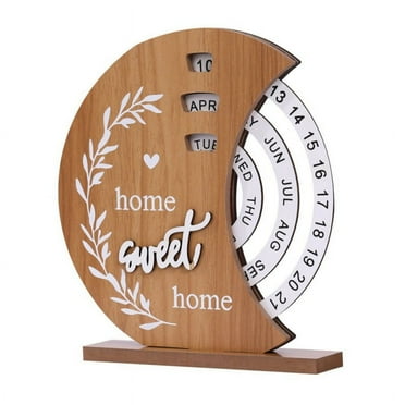 WBQ Manual Rotating Desk Calendar, Round Creative Wooden Calendar Office Desktop Home Decoration
