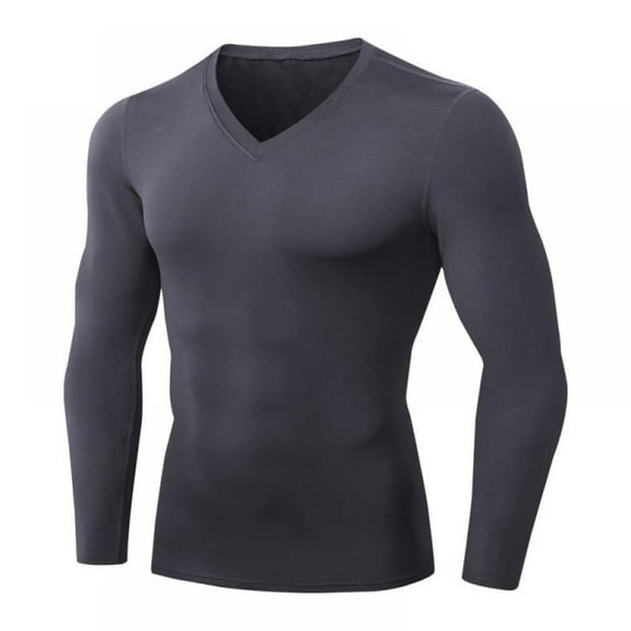WBQ Men's Compression Long Sleeve Athletic Workout Shirt V-neck Thermal T-Shirt Athletic Base Layer Top
