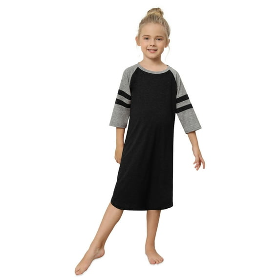 WBQ Mother Daughter Matching Nightgown Sleepwear 3/4 Sleeve Nightshirt Mommy and Me Nightdress Color Block Crewneck Sleepdress Family Matching Pajamas Dresses for Women Girls