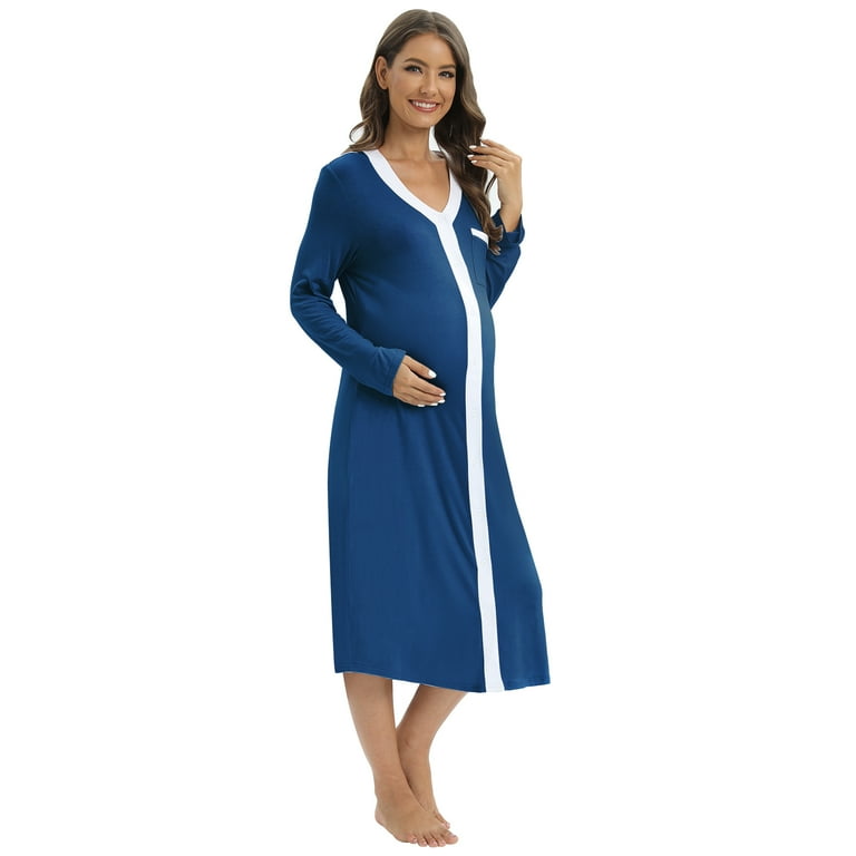WBQ Nursing Nightgown Women's Maternity Dress Button Down