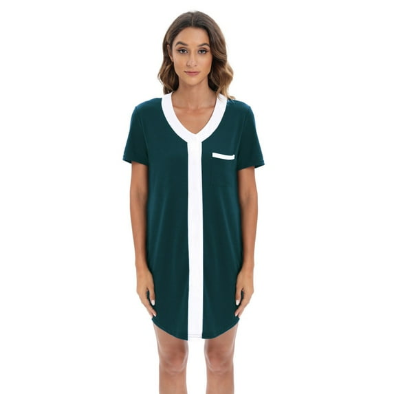 WBQ Nursing Sleepshirt Women Button-Front Nightshirt Short Sleeve Nightgown Breastfeeding Sleepwear with Chest Pocket Green Tag M/US 8