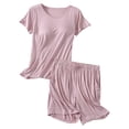 thumbnail image 1 of WBQ Pajama Sets for Women Two Piece Outfits Lounge Sleepwear Short Sleeve Tops with Built in Bra and Shorts Soft Pjs Sets, 1 of 5